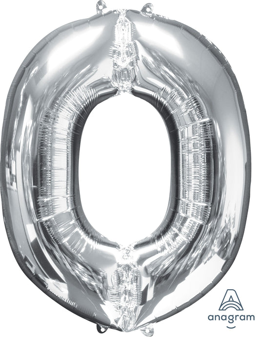 34" Silver Number 0 Balloon