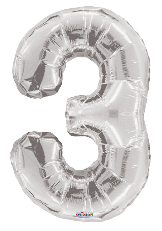 34" Silver Number 3 Balloon