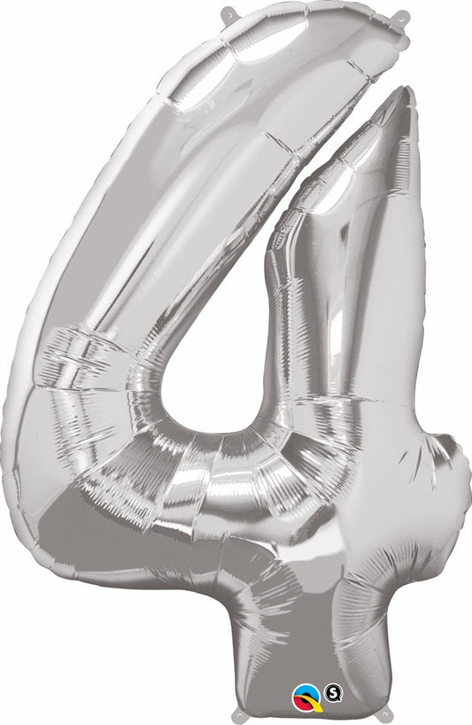 34" Silver Number 4 Balloon